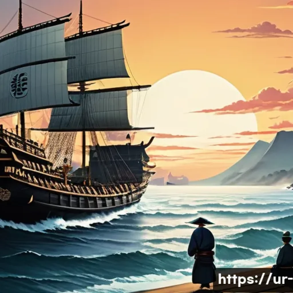 일본 메이지 유신의 개혁 - **Prompt 1: The Arrival of the Black Ships and Japan's Awakening**
"A dramatic historical illust...