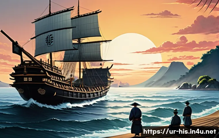 일본 메이지 유신의 개혁 - **Prompt 1: The Arrival of the Black Ships and Japan's Awakening**
"A dramatic historical illust...