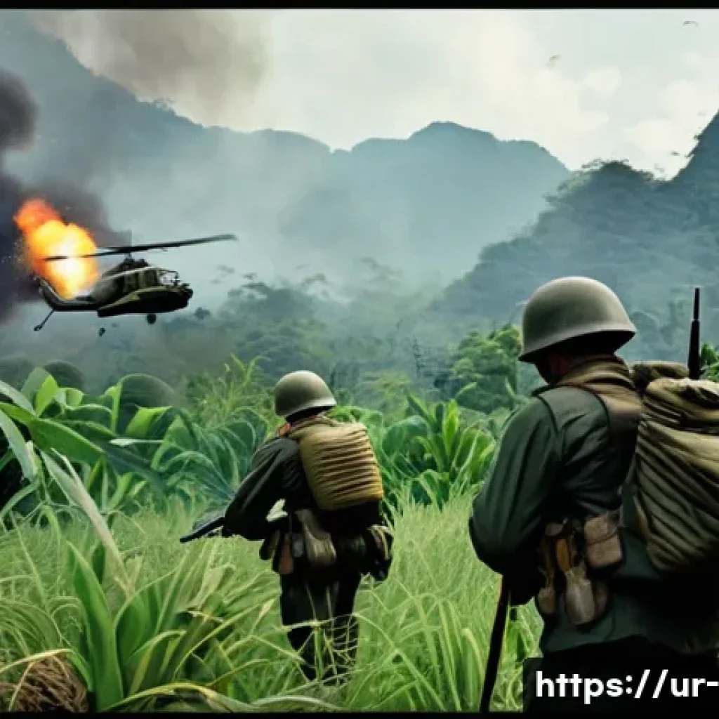베트남 전쟁과 냉전의 관계 - A detailed and historically accurate scene of the Vietnam War battlefield during the Cold War era, s...