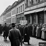 Home 21 바이마르 공화국과 히틀러의 등장 - A detailed historical scene depicting a crowded German street during the early 1920s economic crisis...