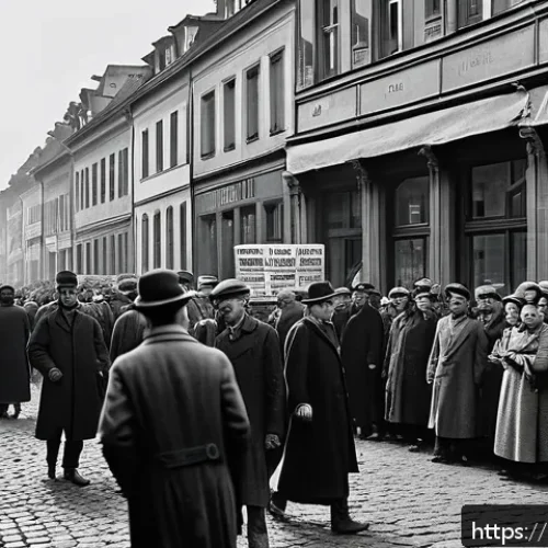 Home 33 바이마르 공화국과 히틀러의 등장 - A detailed historical scene depicting a crowded German street during the early 1920s economic crisis...