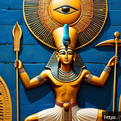 Home 30 고대 이집트 신화의 기원 - A detailed ancient Egyptian mural scene depicting the sun god Ra seated majestically on a golden thr...